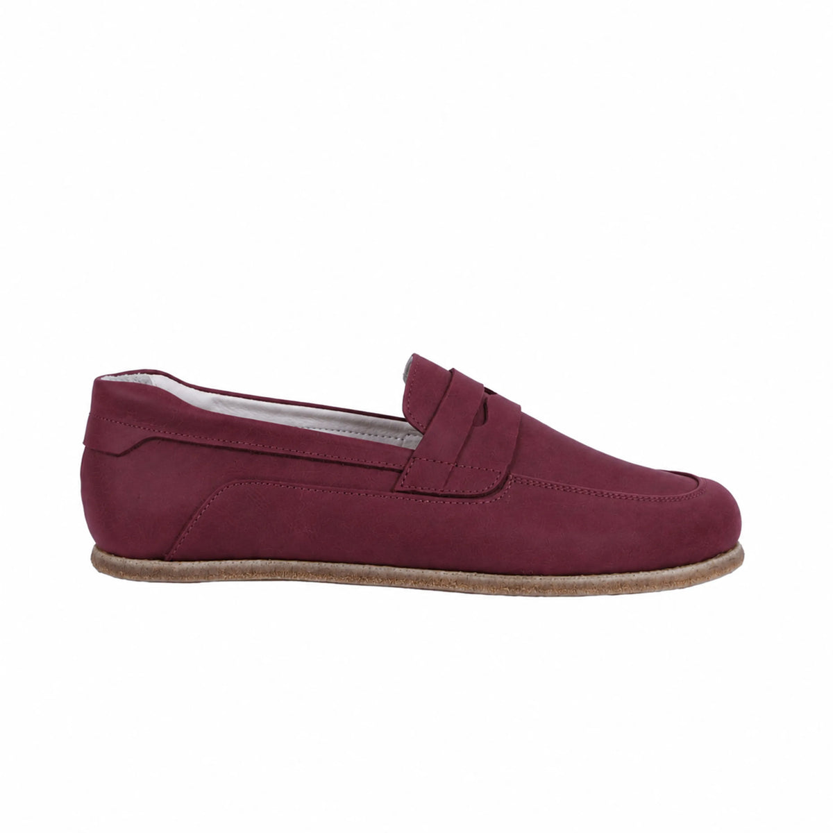 Nubuck Barefoot Penny Loafer Shoes – Classic Sole — Leather Sole – Burgundy
