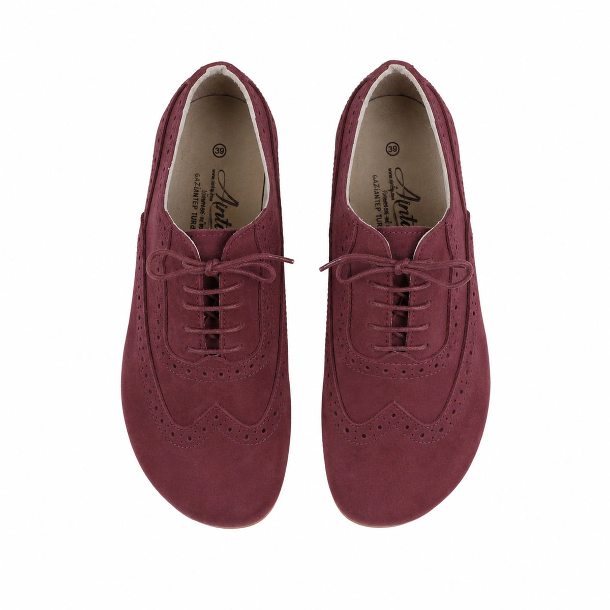 Nubuck Barefoot Moccasin Shoes – Rubber Sole – Burgundy