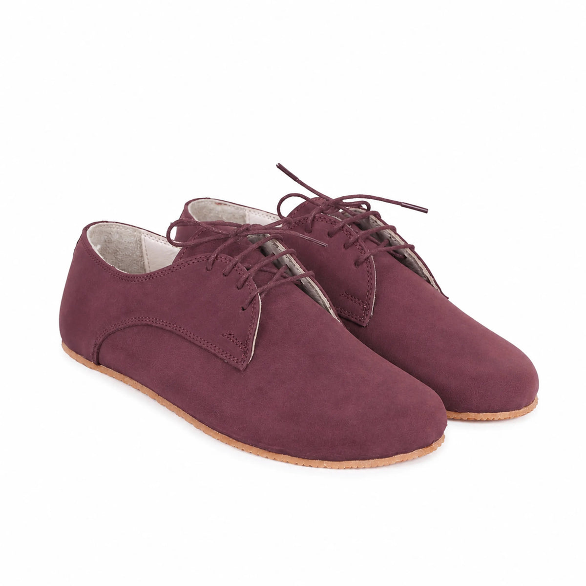 Nubuck Barefoot Oxford Shoes – Rubber Sole – Burgundy