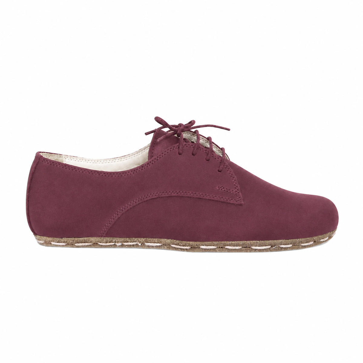 Nubuck Barefoot Oxford Shoes — Leather Sole – Burgundy
