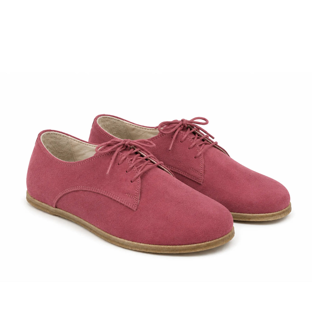 Suede Barefoot Oxford Shoes – Classic Sole — Leather Sole – Candy Pink