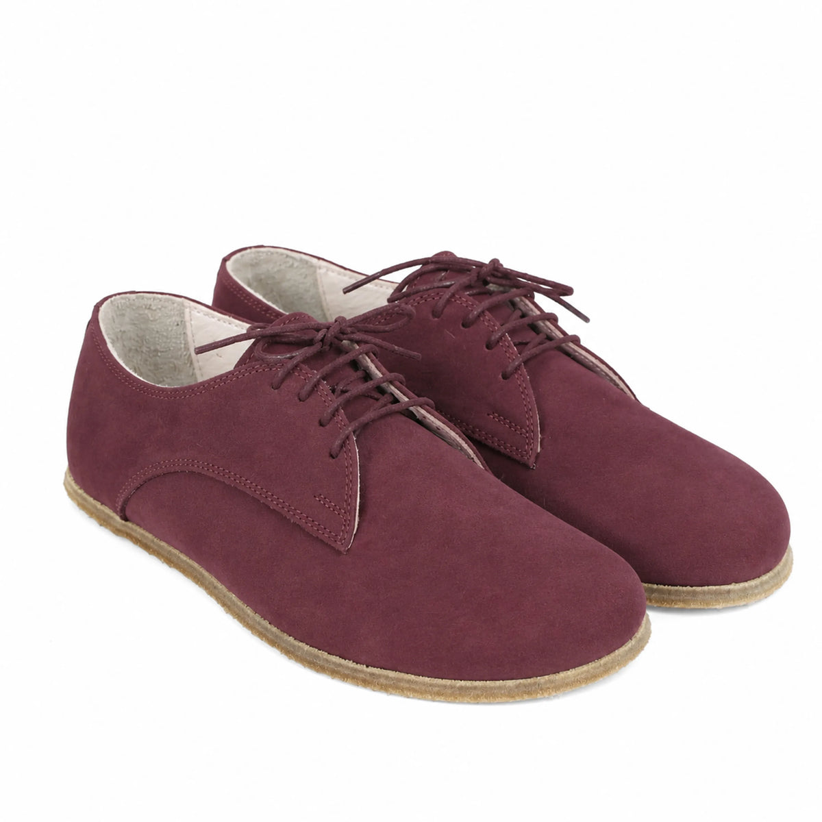 Nubuck Barefoot Oxford Shoes – Classic Sole — Leather Sole – Burgundy