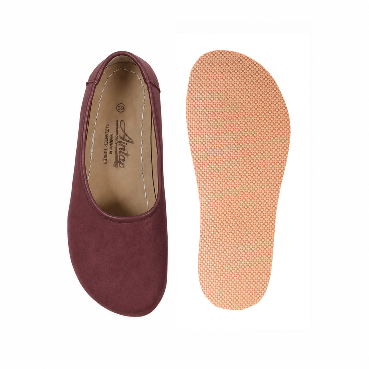 Nubuck Barefoot Ballet Shoes – Rubber Sole – Burgundy