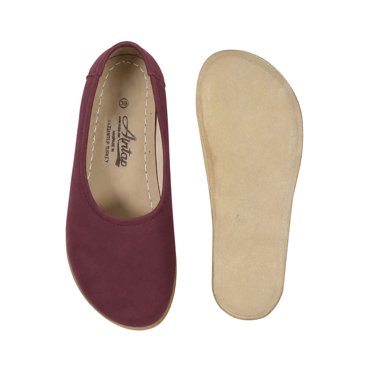 Nubuck Barefoot Ballet Shoes – Classic Sole — Leather Sole – Burgundy