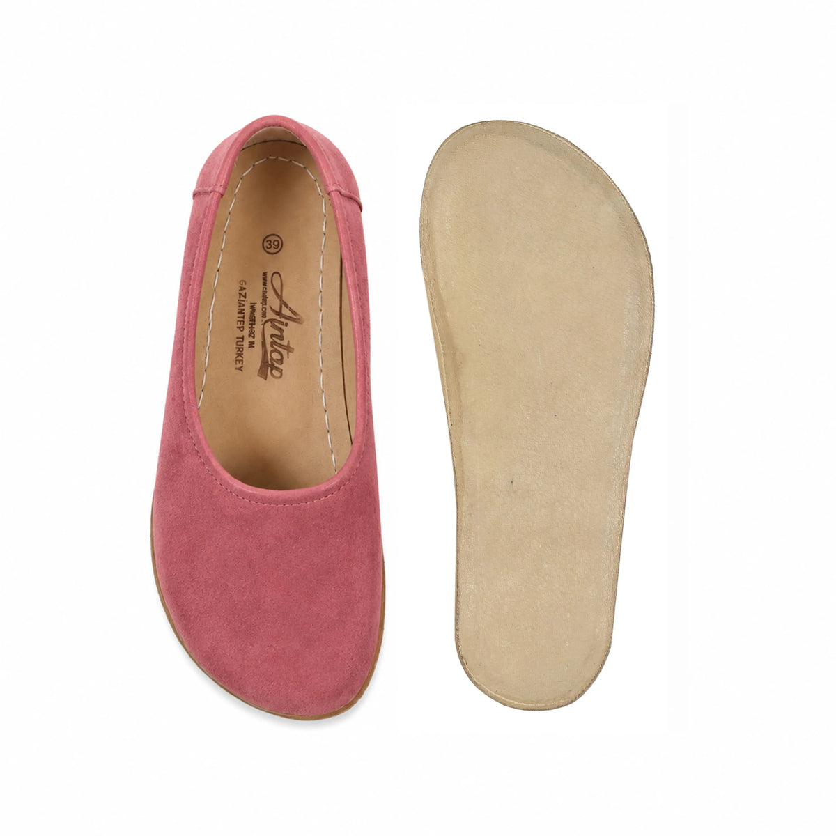 Suede Barefoot Ballet Shoes – Classic Sole — Leather Sole – Candy Pink