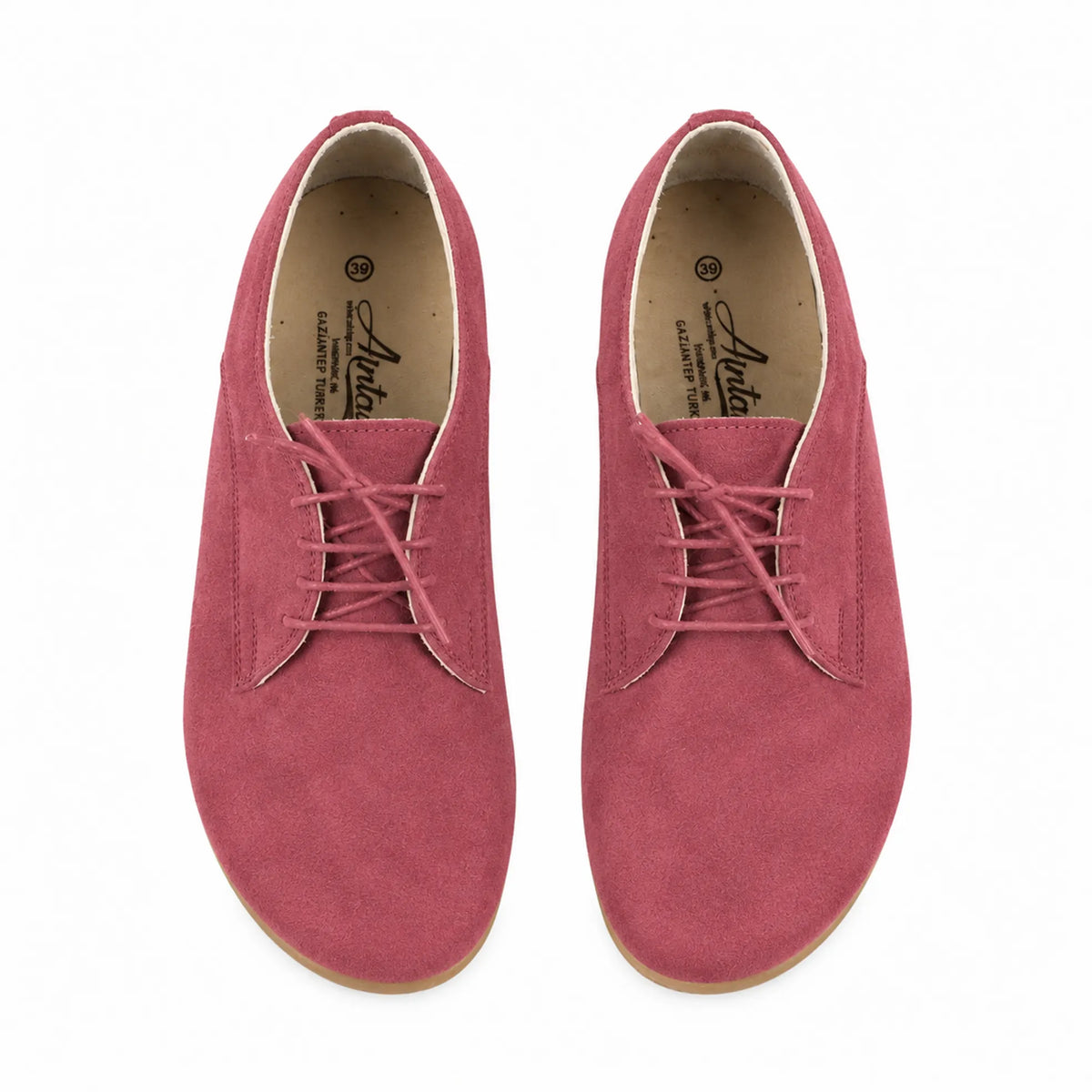 Suede Barefoot Oxford Shoes – Classic Sole — Leather Sole – Candy Pink