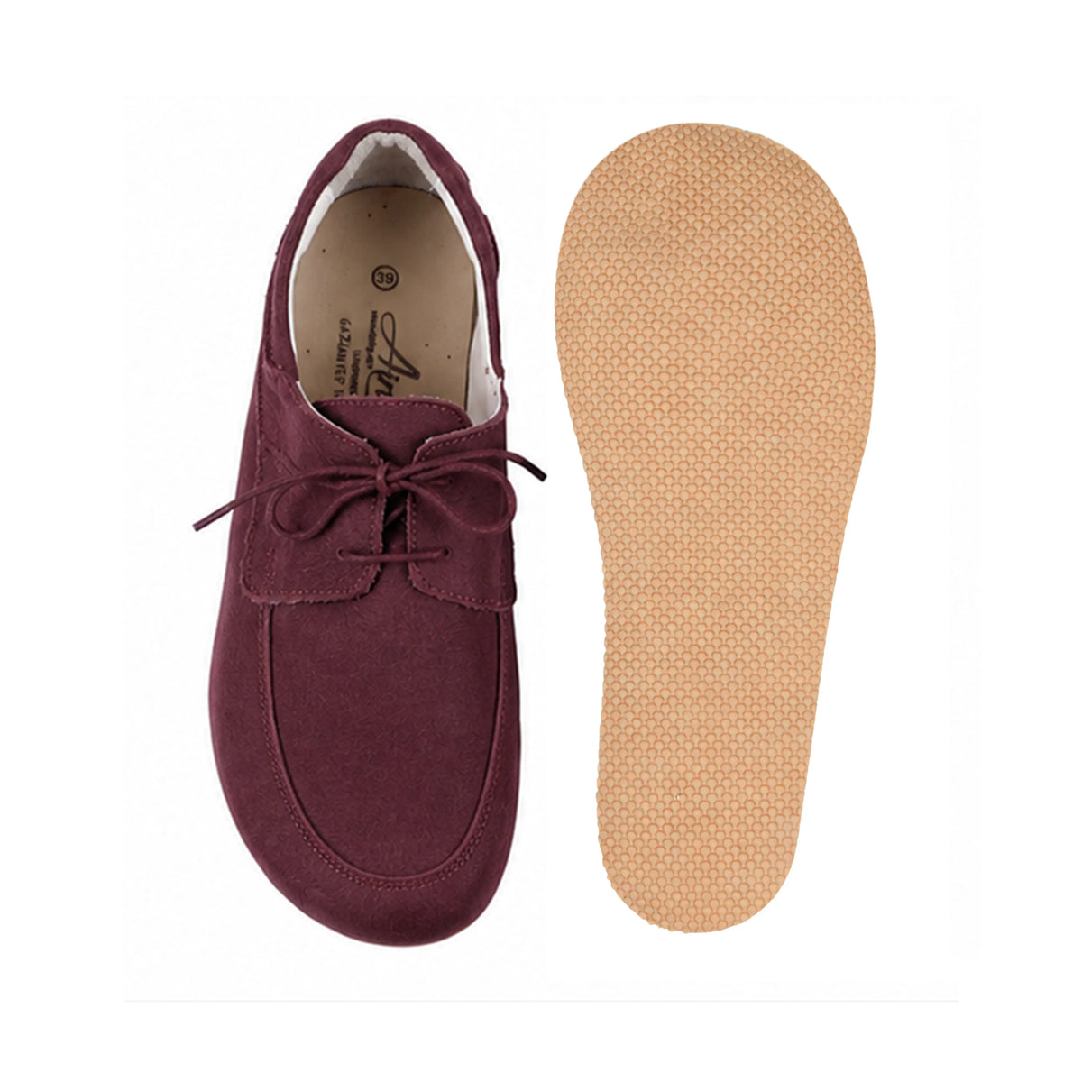 Nubuck Barefoot Laces Penny Loafer Shoes – Rubber Sole – Burgundy