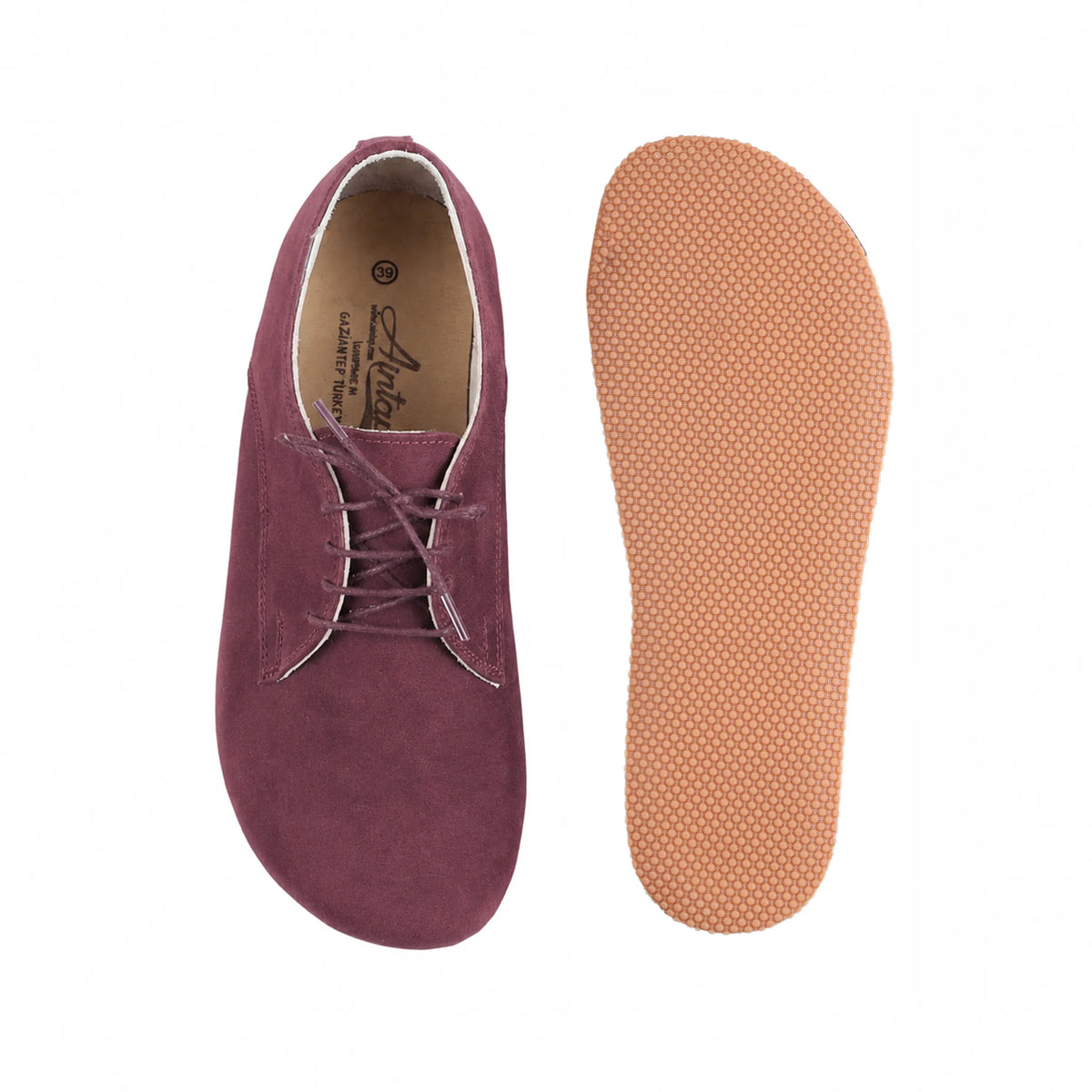 Nubuck Barefoot Oxford Shoes – Rubber Sole – Burgundy