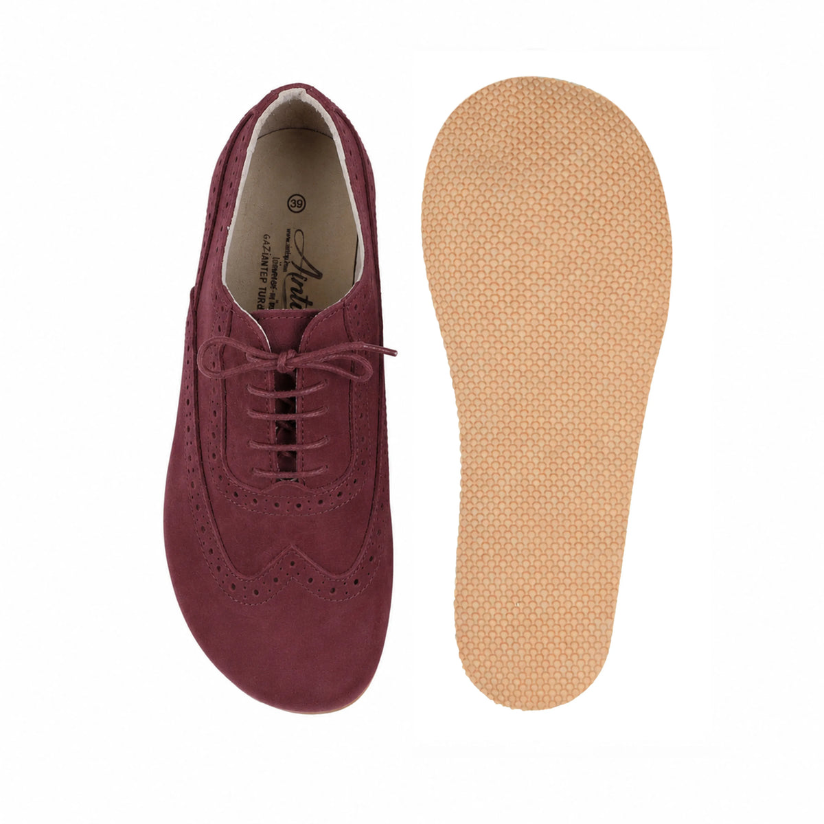 Nubuck Barefoot Moccasin Shoes – Rubber Sole – Burgundy