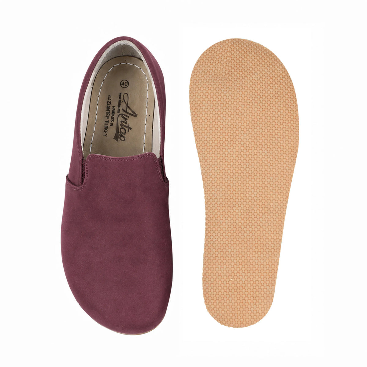 Nubuck Barefoot Slip-On Shoes – Rubber Sole – Burgundy
