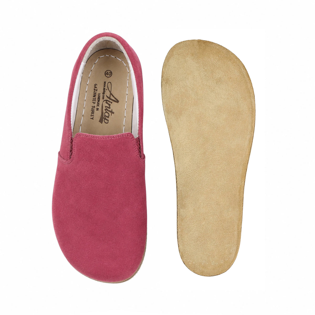 Suede Barefoot Slip-On Shoes – Classic Sole — Leather Sole – Candy Pink