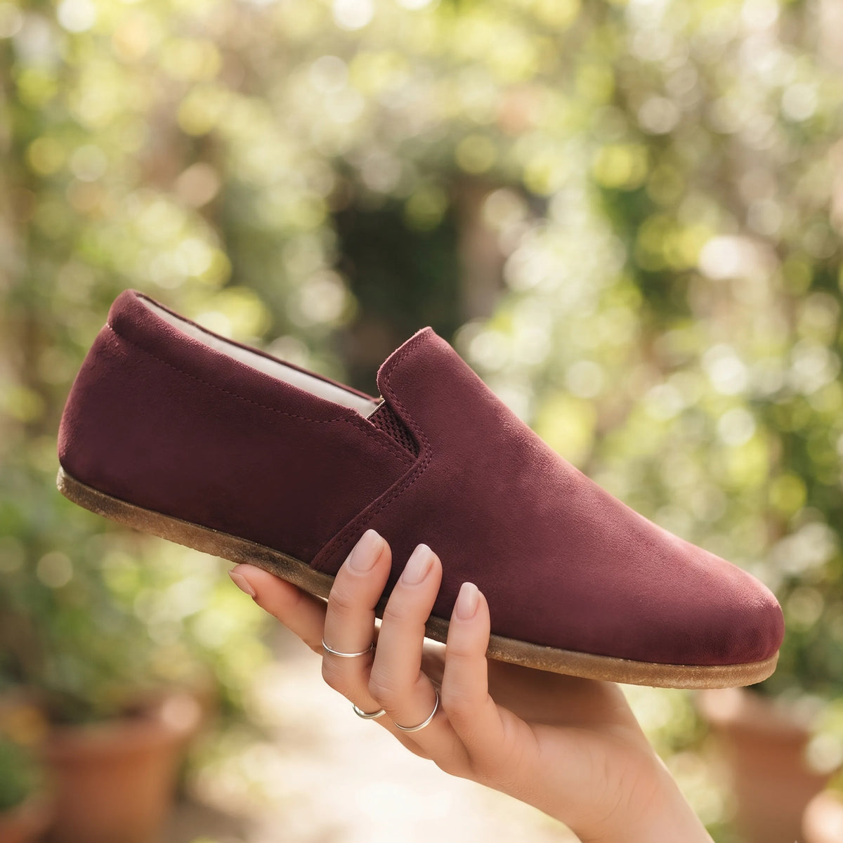 Nubuck Barefoot Slip-On Shoes – Classic Sole — Leather Sole – Burgundy