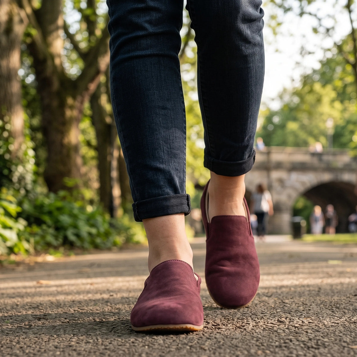 Nubuck Barefoot Slip-On Shoes – Rubber Sole – Burgundy