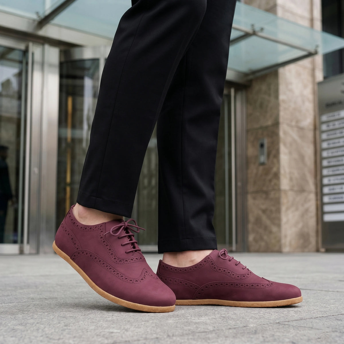 Nubuck Barefoot Moccasin Shoes – Classic Sole — Leather Sole – Burgundy