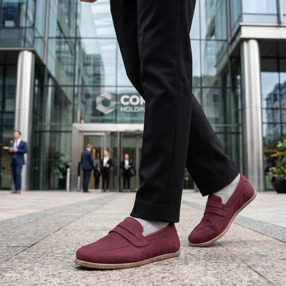 Nubuck Barefoot Penny Loafer Shoes – Classic Sole — Leather Sole – Burgundy