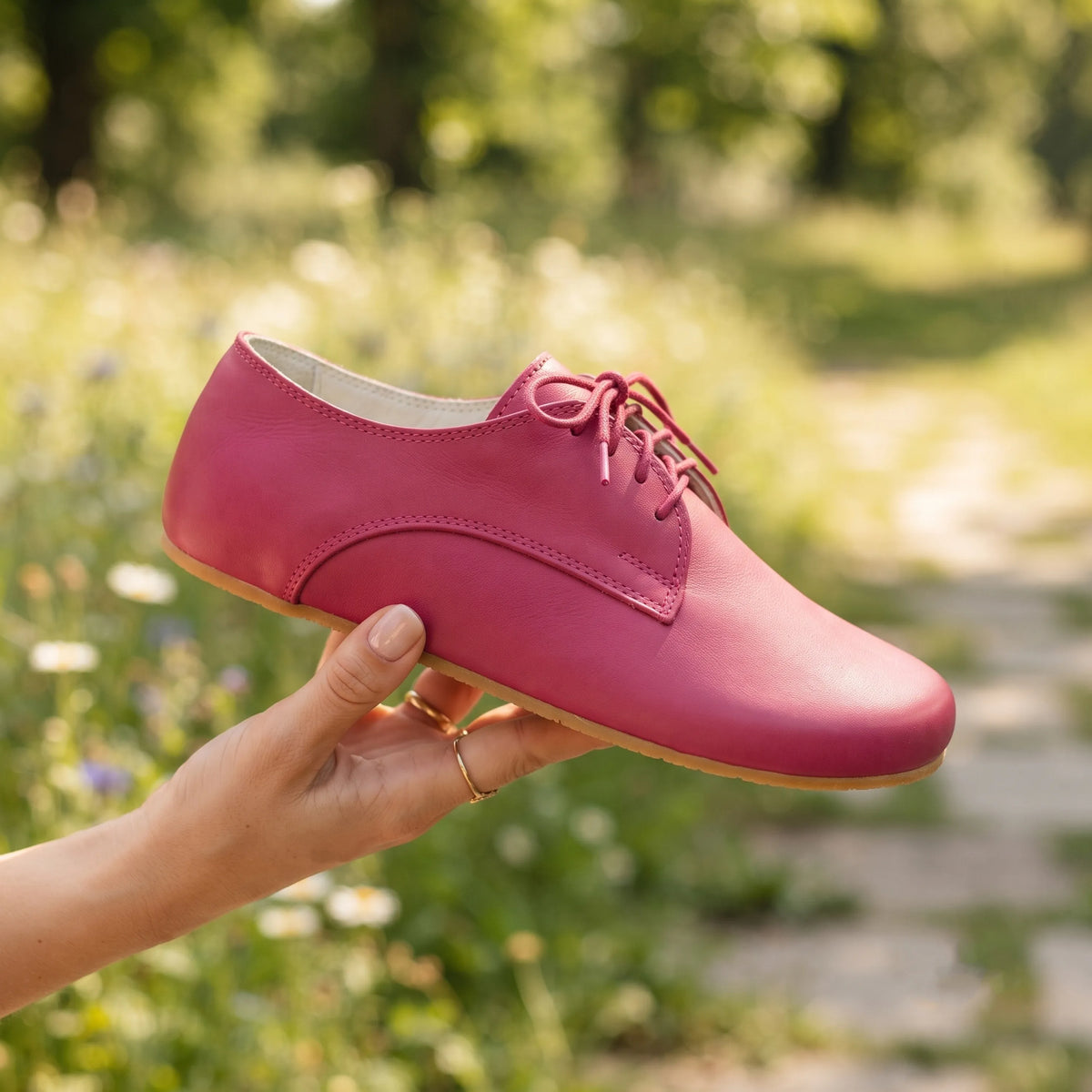 Smooth Barefoot Oxford Shoes – Rubber Sole – Fuscia
