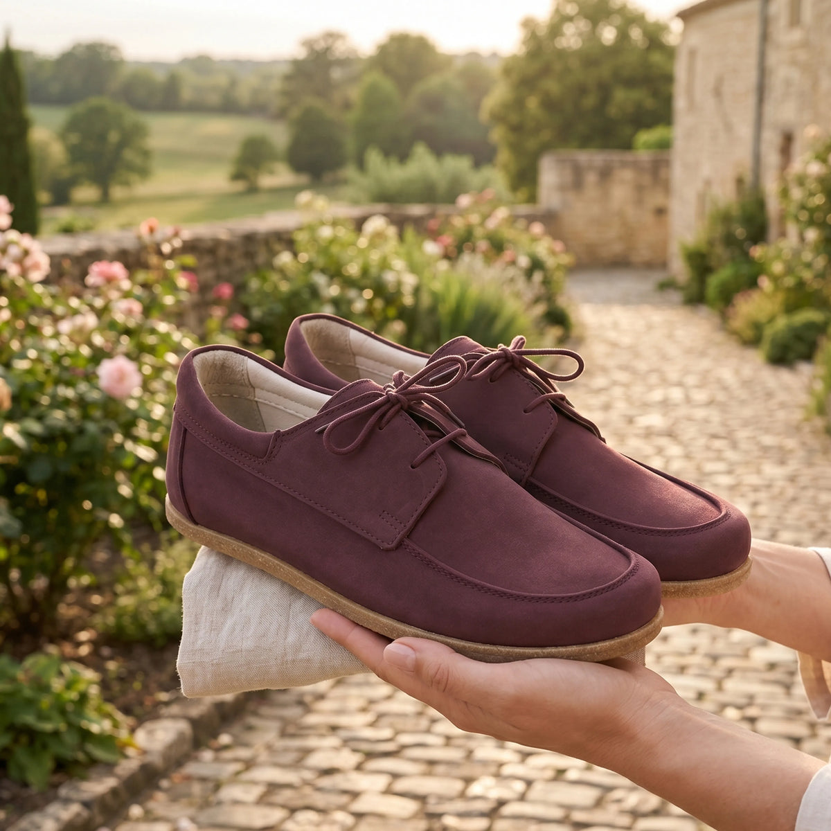 Nubuck Barefoot Laces Penny Loafer Shoes – Classic Sole — Leather Sole – Burgundy