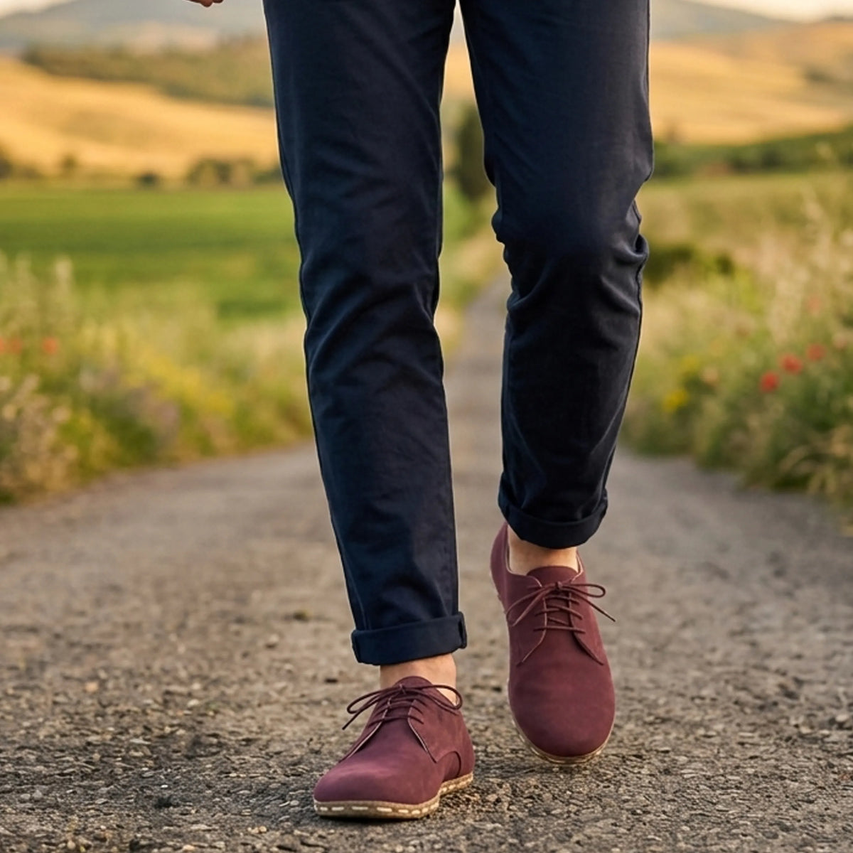 Nubuck Barefoot Oxford Shoes — Leather Sole – Burgundy