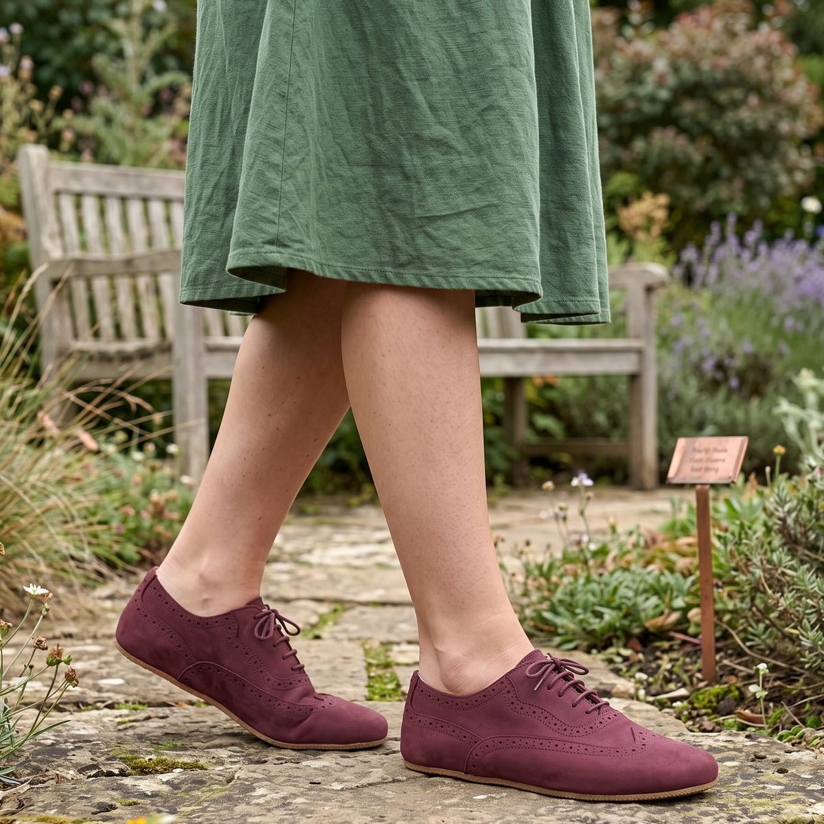 Nubuck Barefoot Moccasin Shoes – Rubber Sole – Burgundy