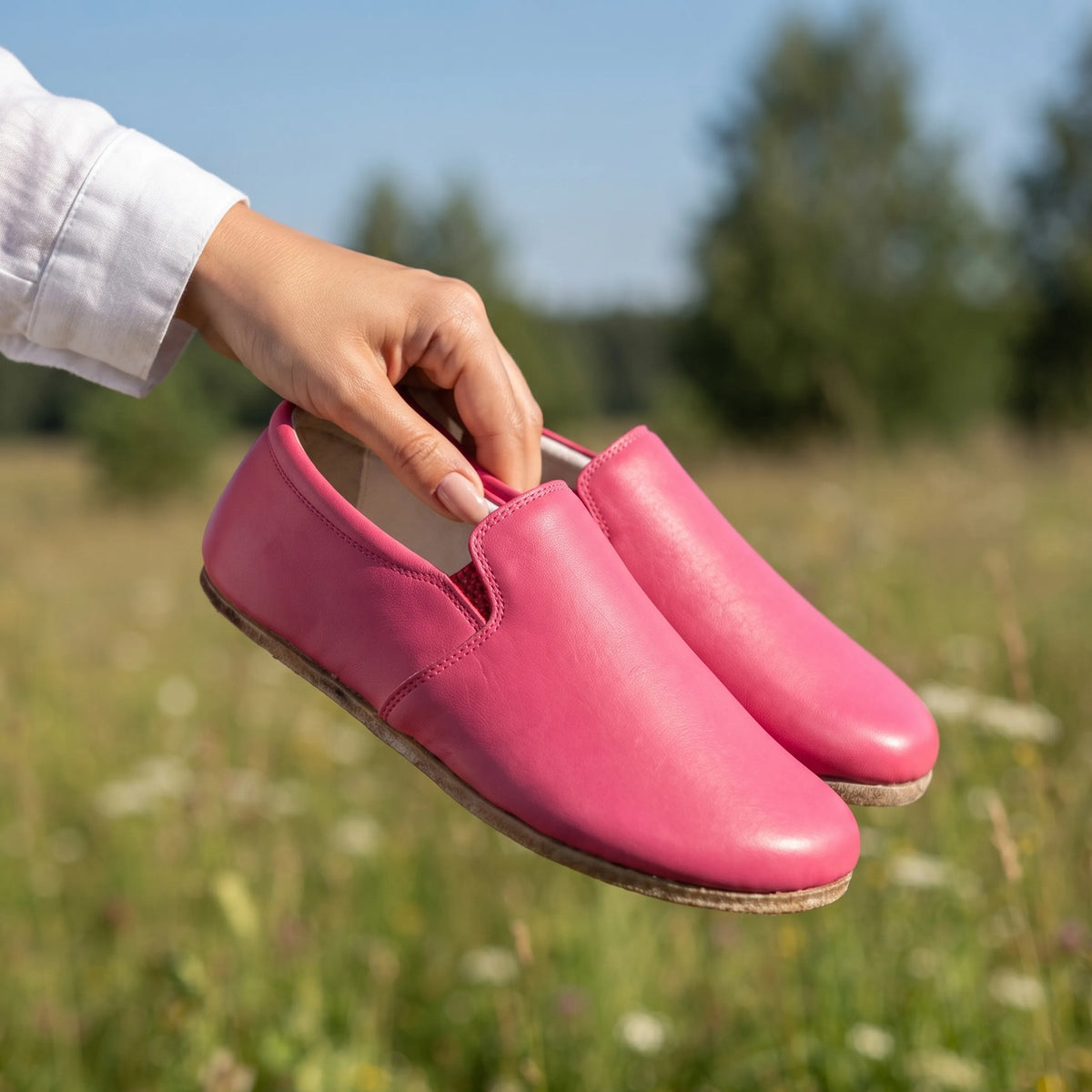 Smooth Barefoot Slip-On Shoes – Classic Sole — Leather Sole – Fuscia