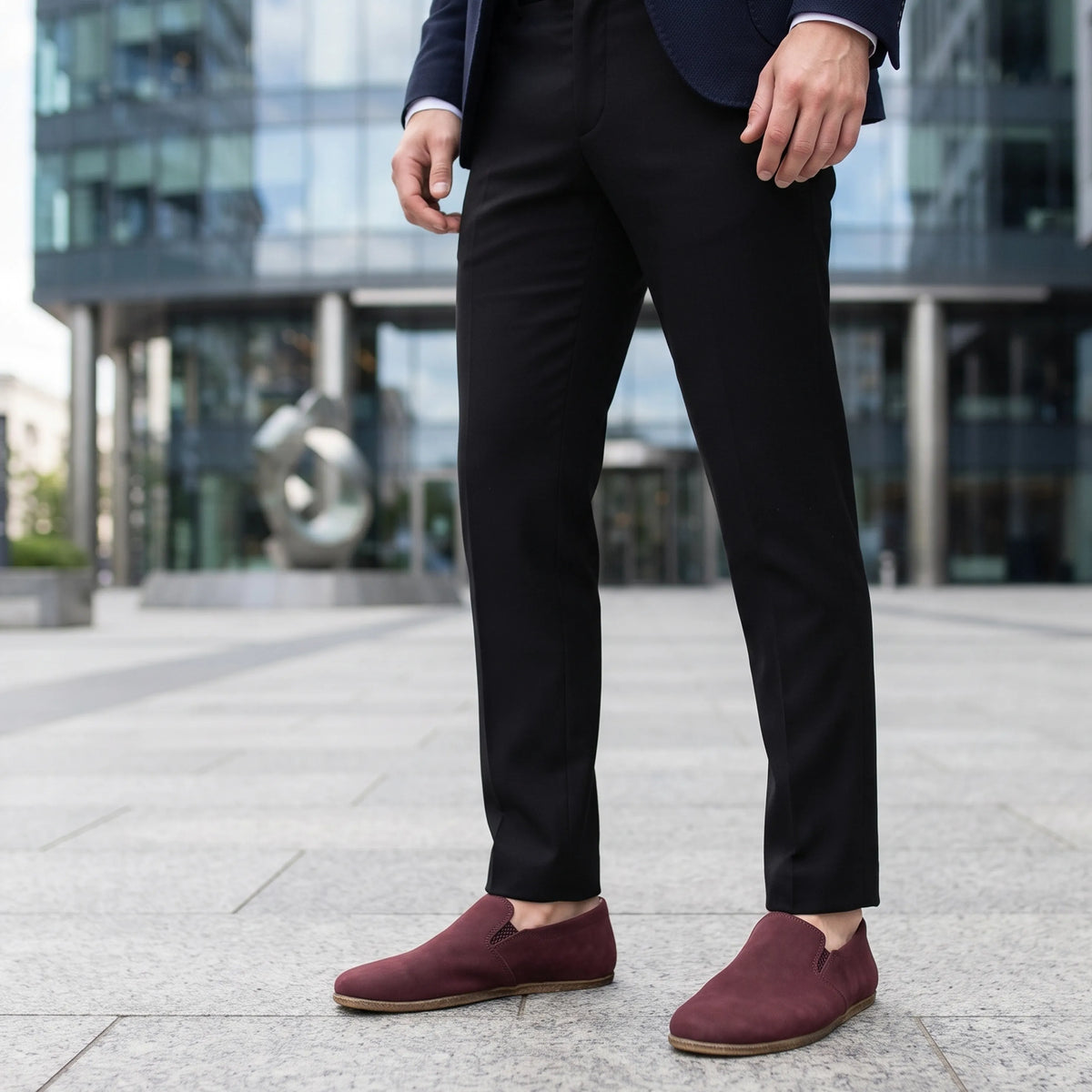 Nubuck Barefoot Slip-On Shoes – Classic Sole — Leather Sole – Burgundy