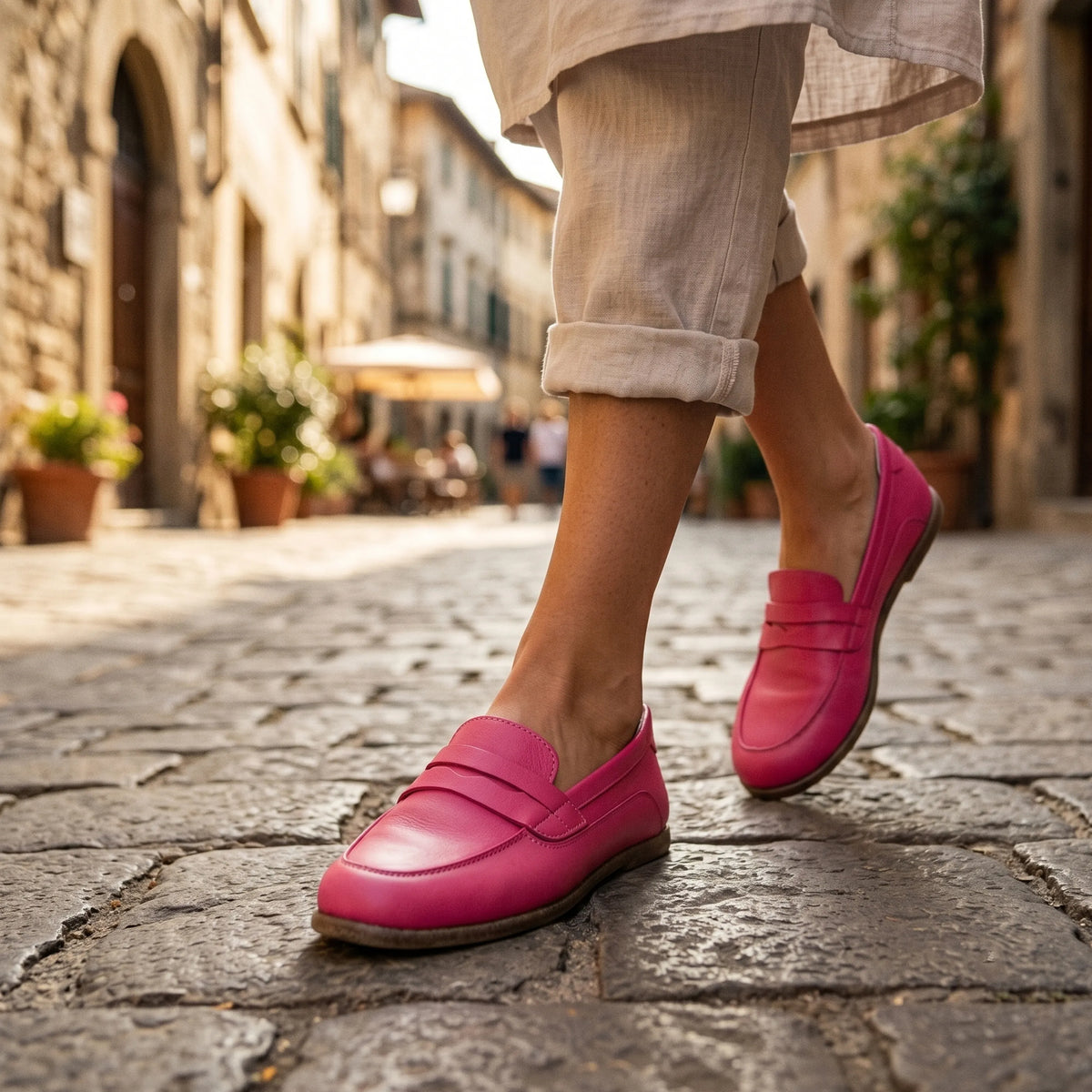 Smooth Barefoot Penny Loafer Shoes – Classic Sole — Leather Sole – Fuscia