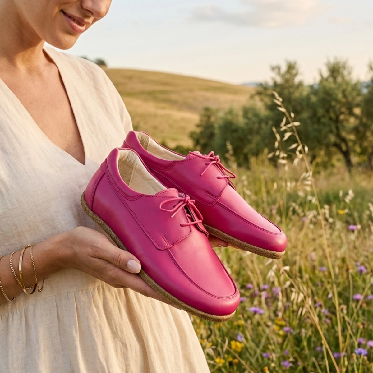 Smooth Barefoot Laces Penny Loafer Shoes – Classic Sole — Leather Sole – Fuscia