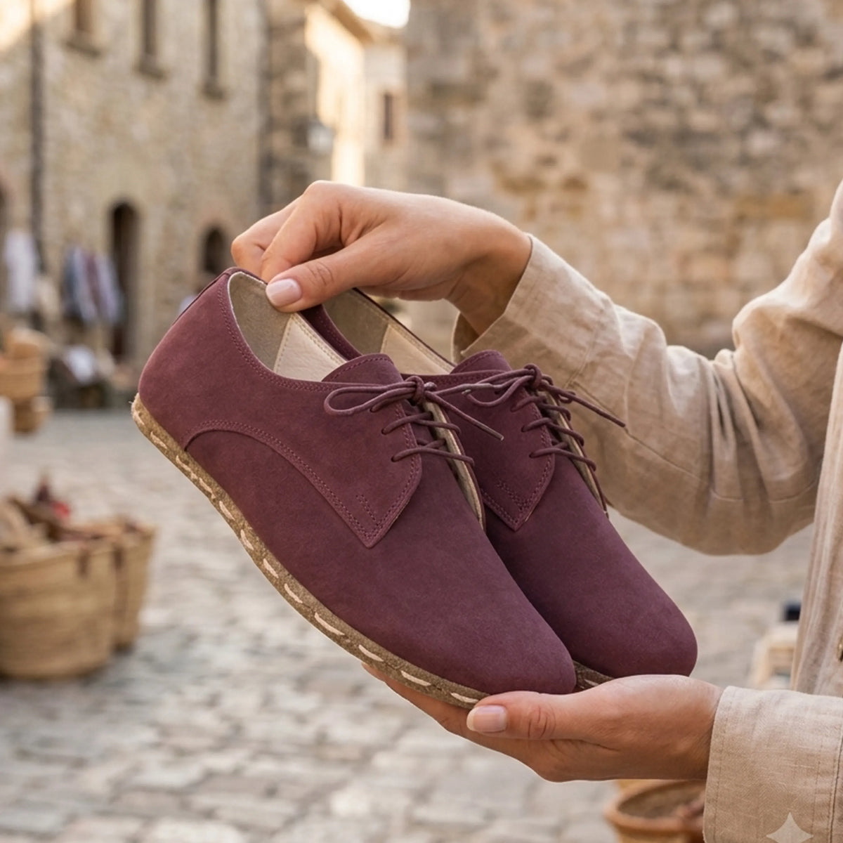 Nubuck Barefoot Oxford Shoes — Leather Sole – Burgundy
