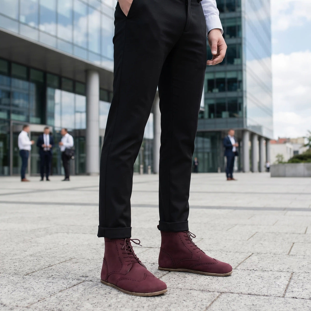 Nubuck Barefoot Moccasin Boots Shoes – Classic Sole — Leather Sole – Burgundy
