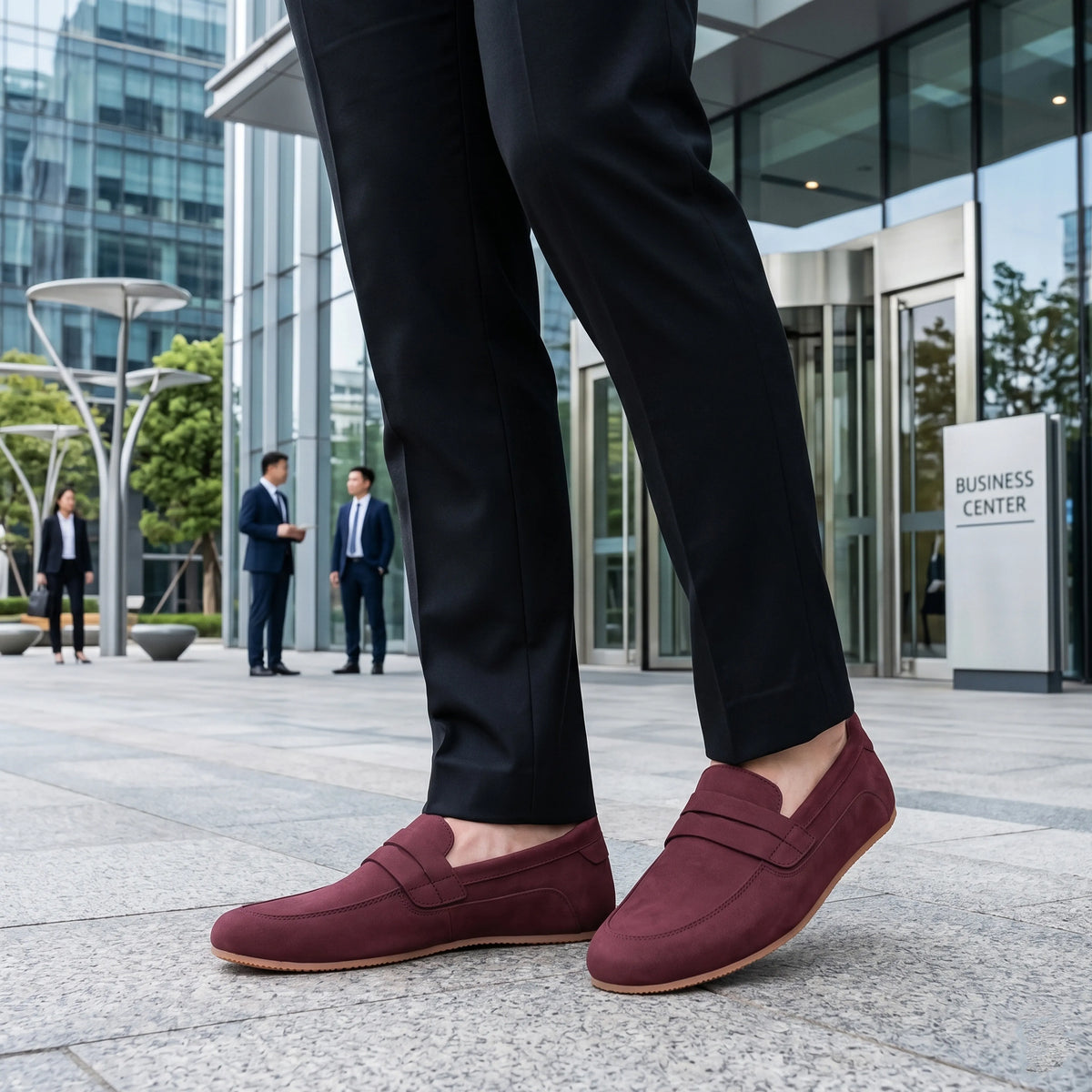 Nubuck Barefoot Penny Loafer Shoes – Rubber Sole – Burgundy