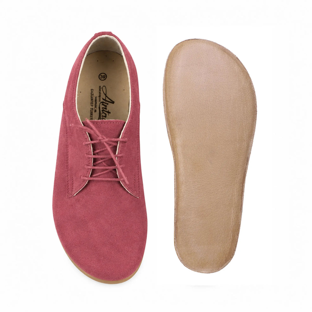 Suede Barefoot Oxford Shoes – Classic Sole — Leather Sole – Candy Pink