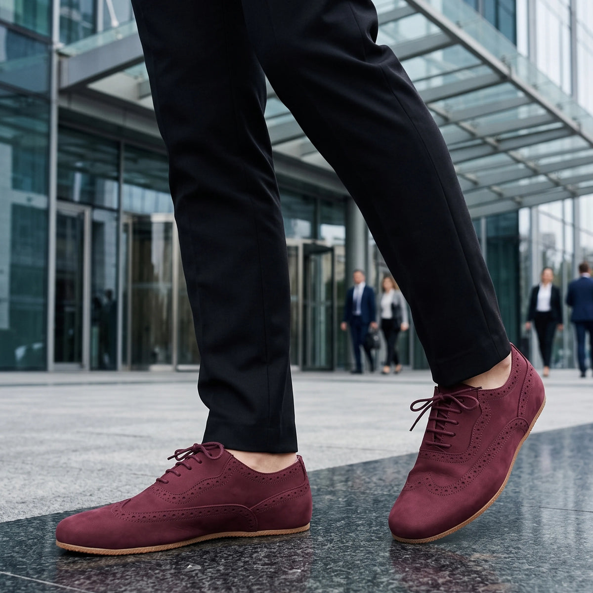 Nubuck Barefoot Moccasin Shoes – Rubber Sole – Burgundy