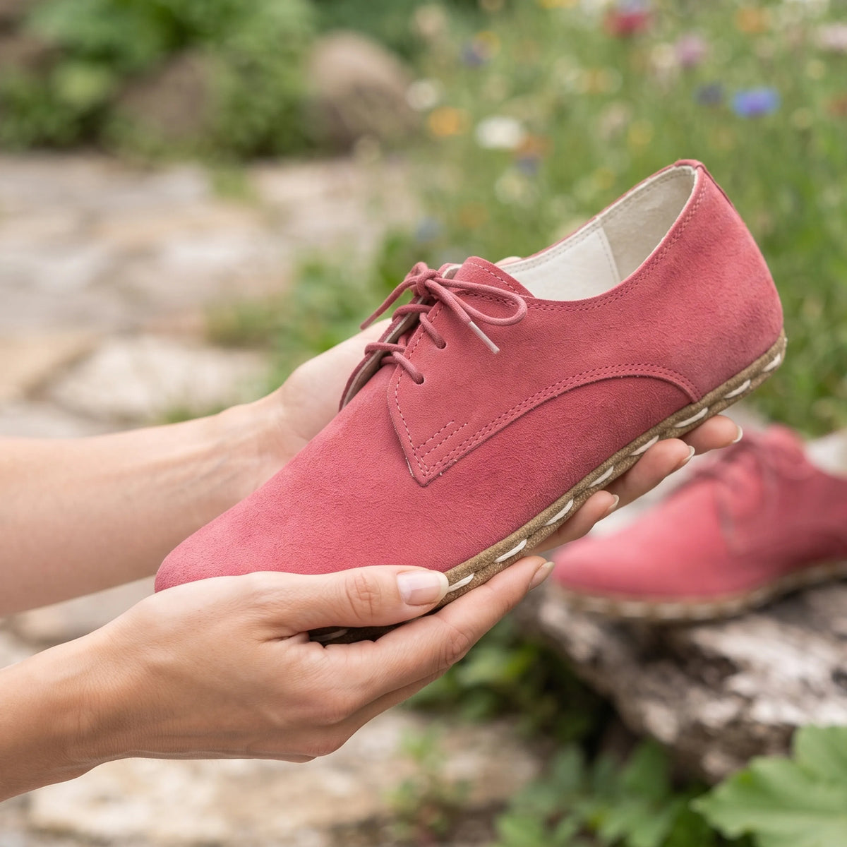 Suede Barefoot Oxford Shoes — Leather Sole – Candy Pink