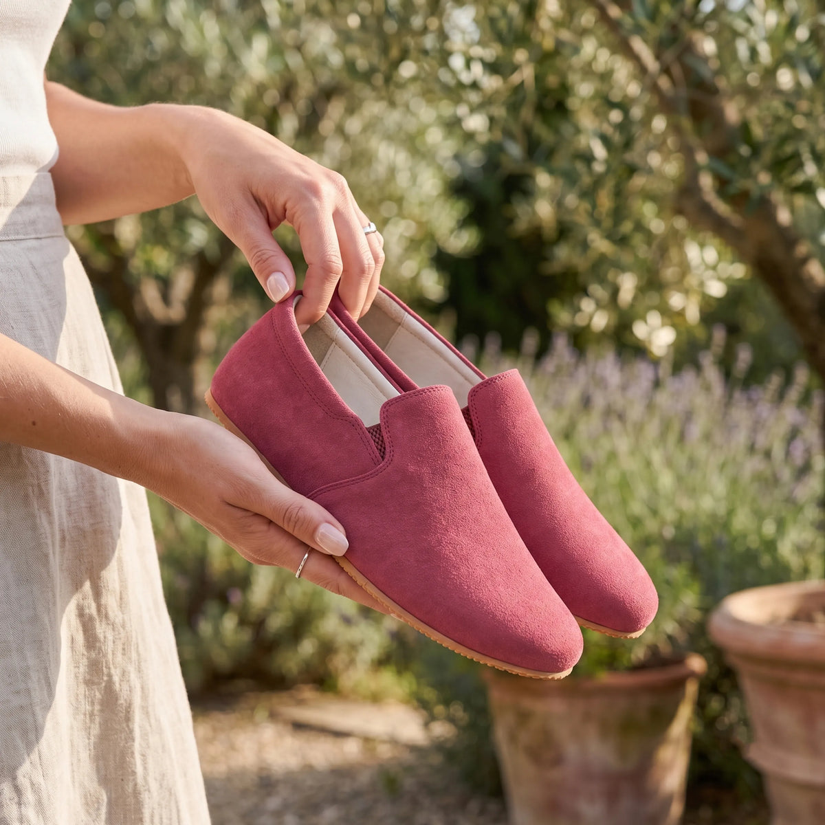 Suede Barefoot Slip-On Shoes – Rubber Sole – Candy Pink