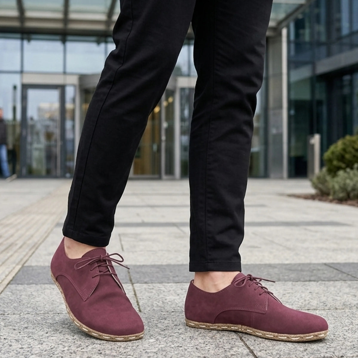 Nubuck Barefoot Oxford Shoes — Leather Sole – Burgundy