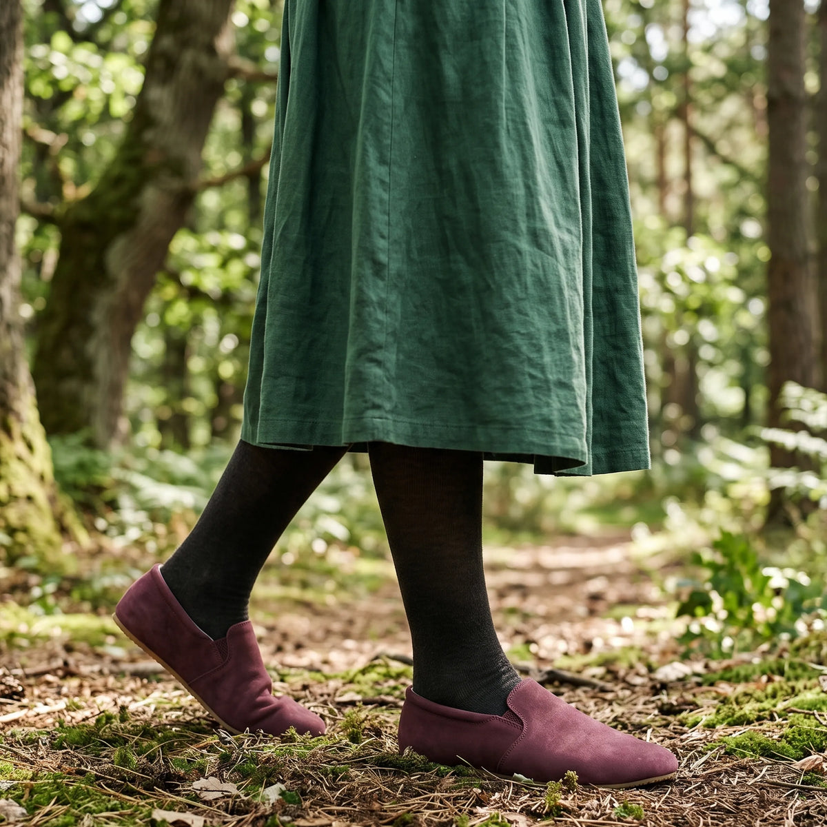 Nubuck Barefoot Slip-On Shoes – Rubber Sole – Burgundy