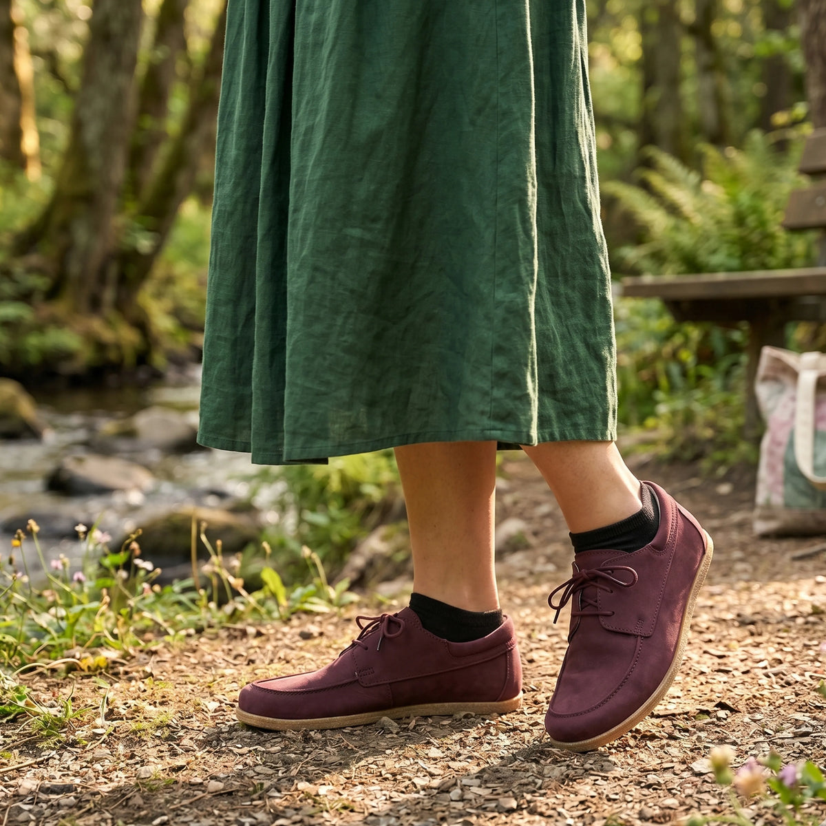 Nubuck Barefoot Laces Penny Loafer Shoes – Classic Sole — Leather Sole – Burgundy