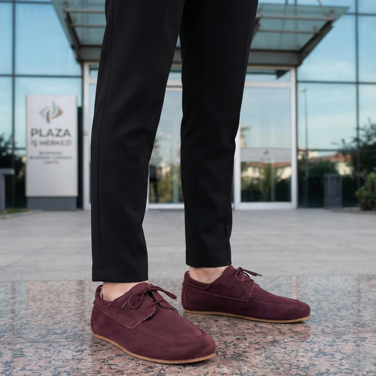 Nubuck Barefoot Laces Penny Loafer Shoes – Rubber Sole – Burgundy