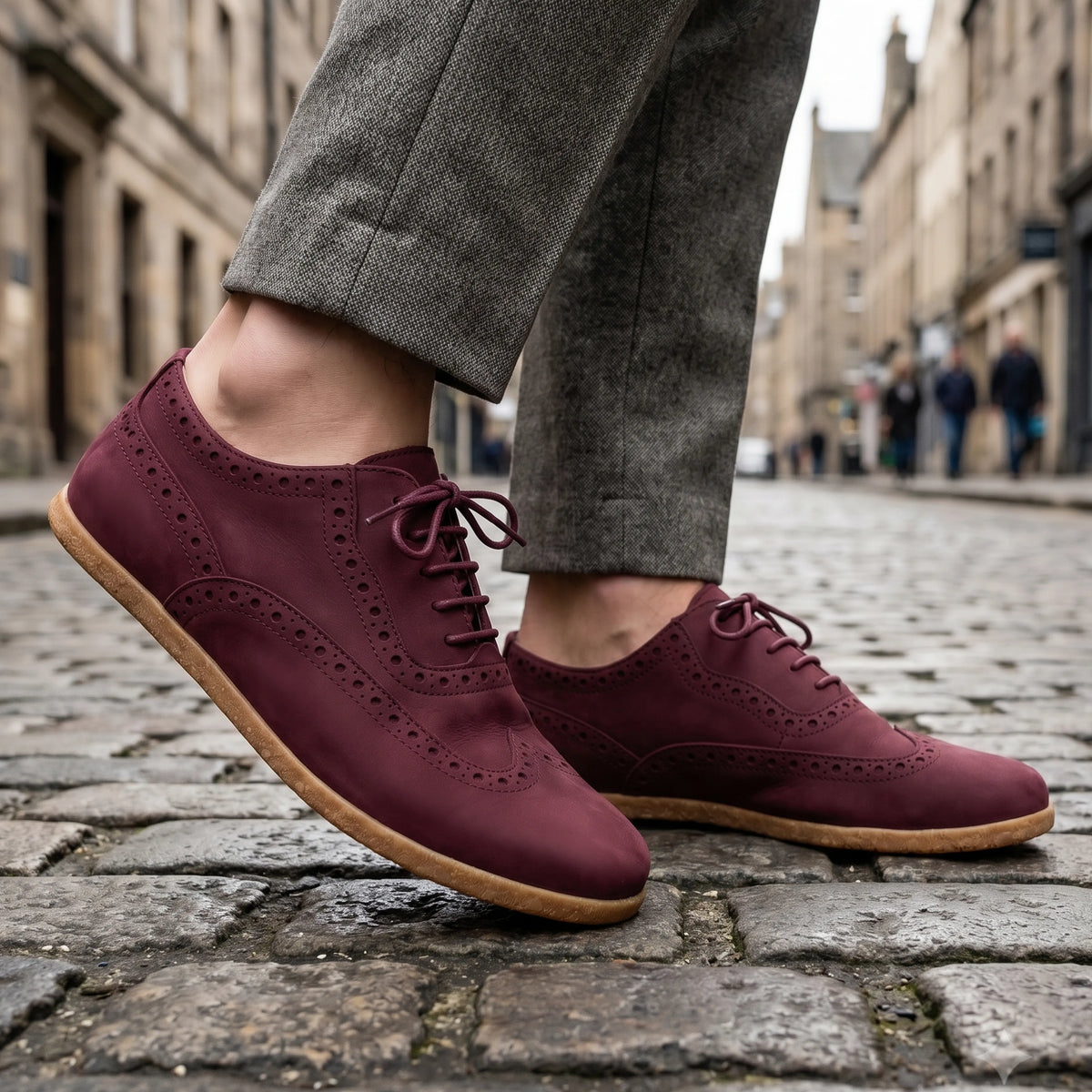 Nubuck Barefoot Moccasin Shoes – Classic Sole — Leather Sole – Burgundy