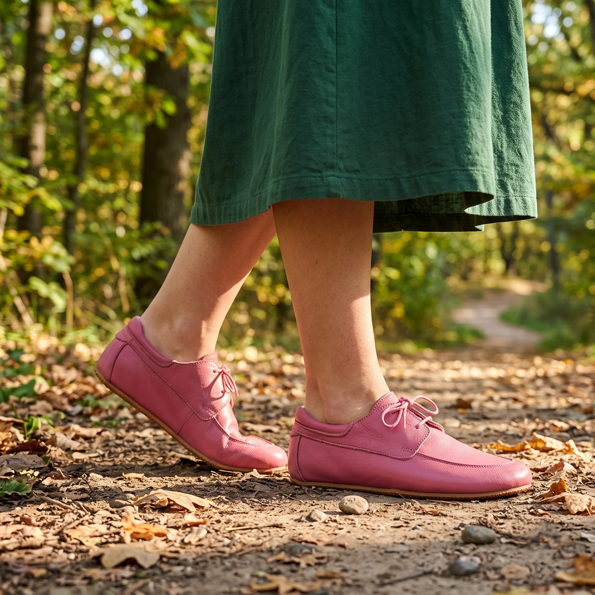 Smooth Barefoot Laces Penny Loafer Shoes – Rubber Sole – Fuscia