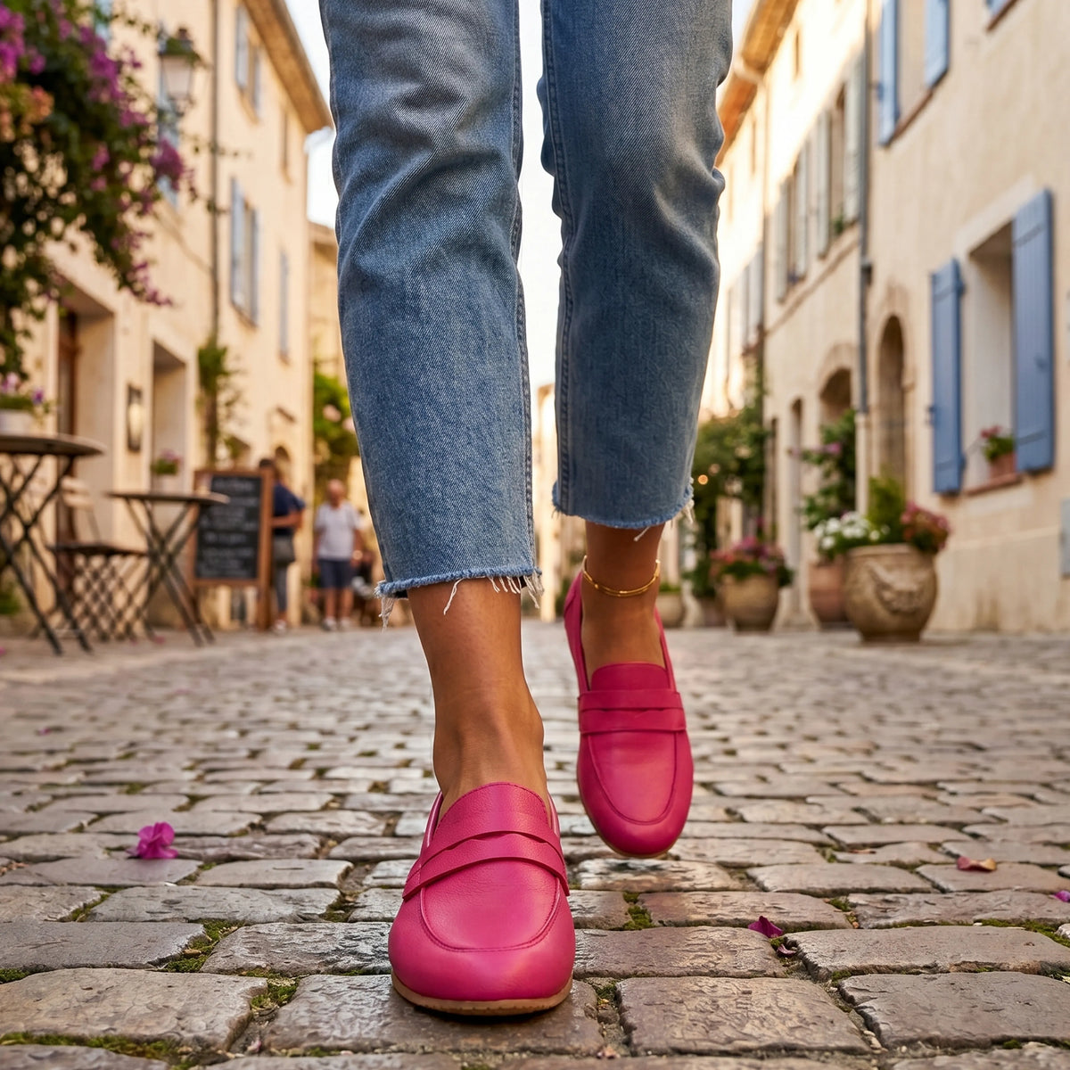 Smooth Barefoot Penny Loafer Shoes – Rubber Sole – Fuscia