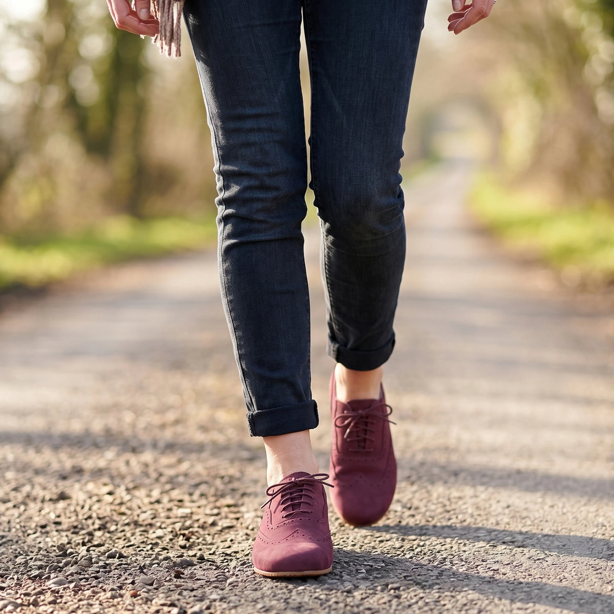 Nubuck Barefoot Moccasin Shoes – Rubber Sole – Burgundy