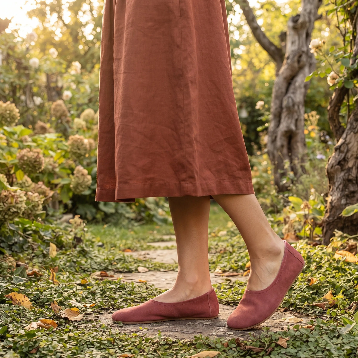 Suede Barefoot Ballet Shoes – Rubber Sole – Candy Pink