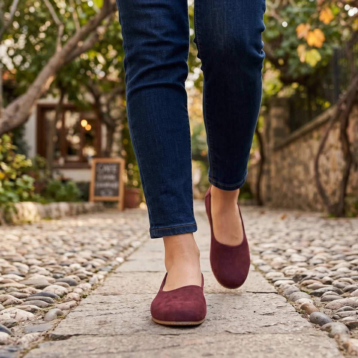Nubuck Barefoot Ballet Shoes – Rubber Sole – Burgundy