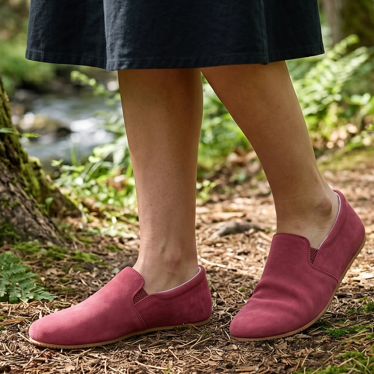 Suede Barefoot Slip-On Shoes – Rubber Sole – Candy Pink