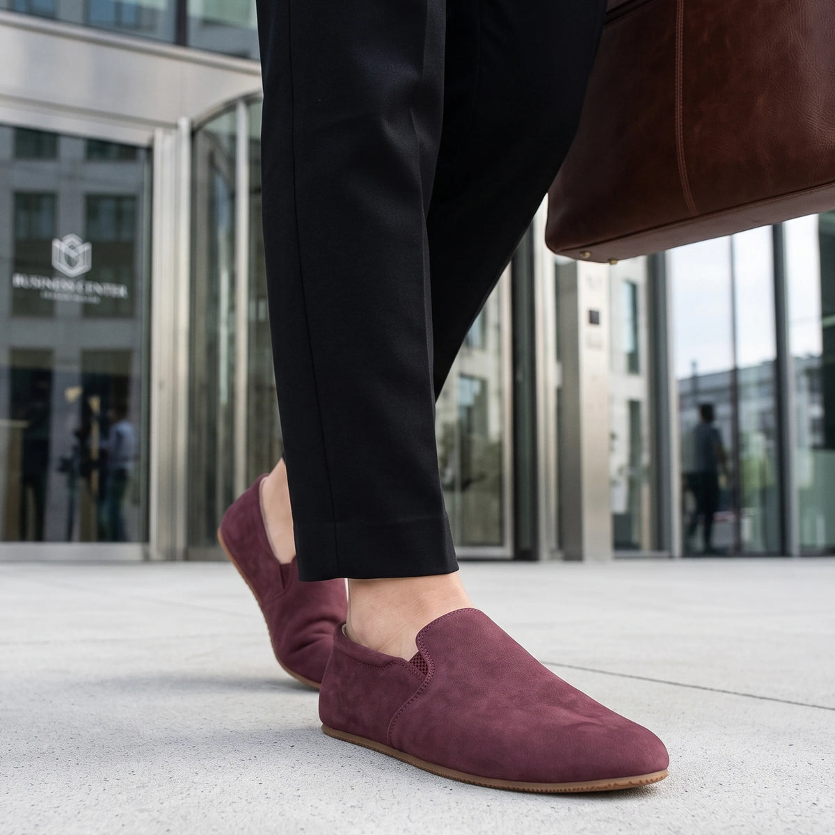 Nubuck Barefoot Slip-On Shoes – Rubber Sole – Burgundy
