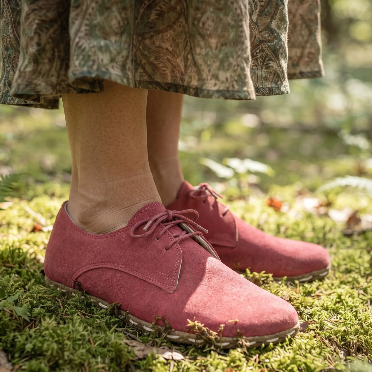 Suede Barefoot Oxford Shoes — Leather Sole – Candy Pink