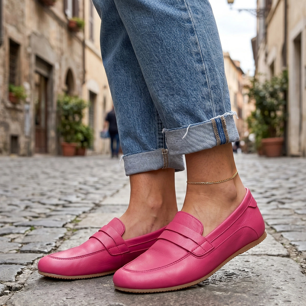 Smooth Barefoot Penny Loafer Shoes – Rubber Sole – Fuscia