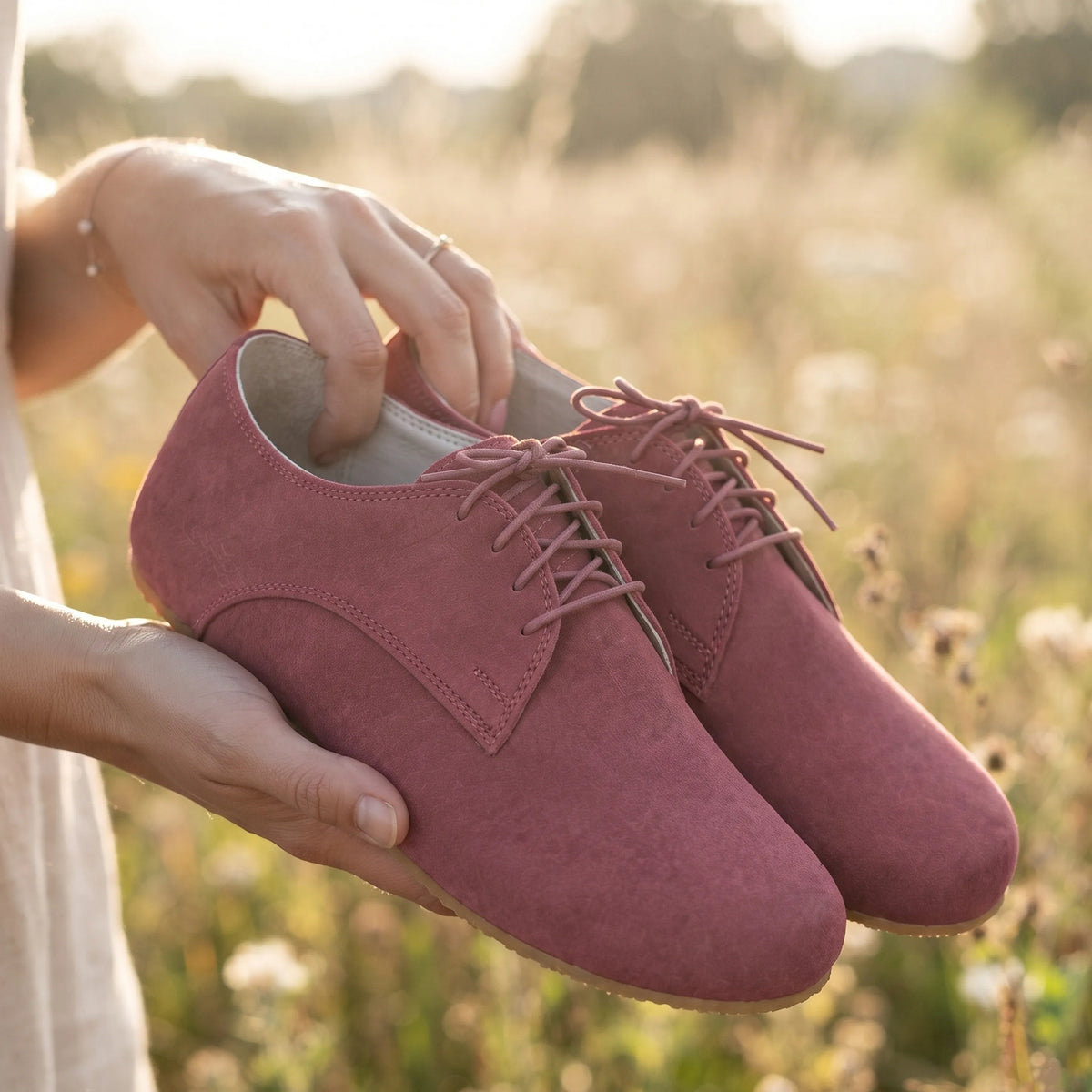 Suede Barefoot Oxford Shoes – Rubber Sole – Candy Pink