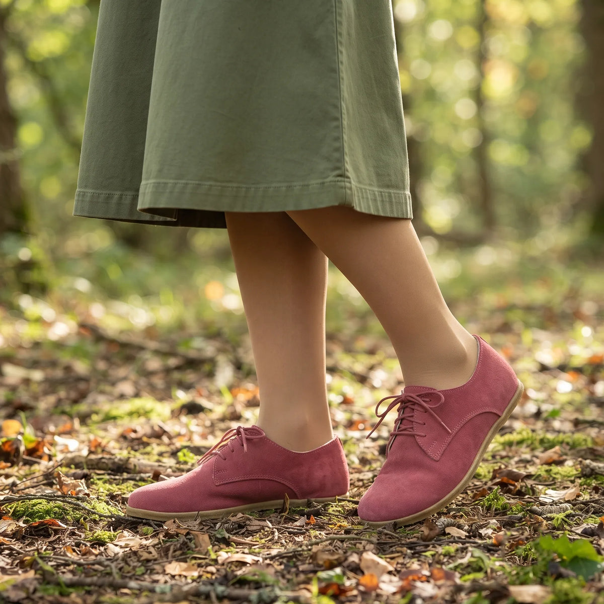 Suede Barefoot Oxford Shoes – Classic Sole — Leather Sole – Candy Pink